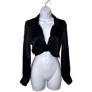 Zara Satin Lo Cut Long Sleeve Dressy Black Crop Medium